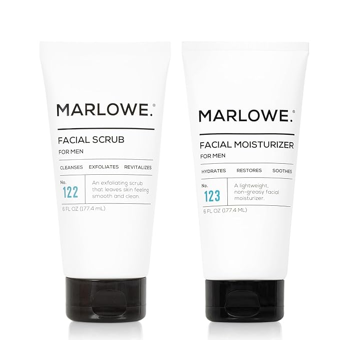 MARLOWE. Skin Care Set, No. 122 Facial Scrub 6 oz & No. 123 Facial Moisturizer 6 oz with Natural Extracts & Antioxidants, Cleanses, Exfoliates, Hydrates & Soothes-GlimoraGlow