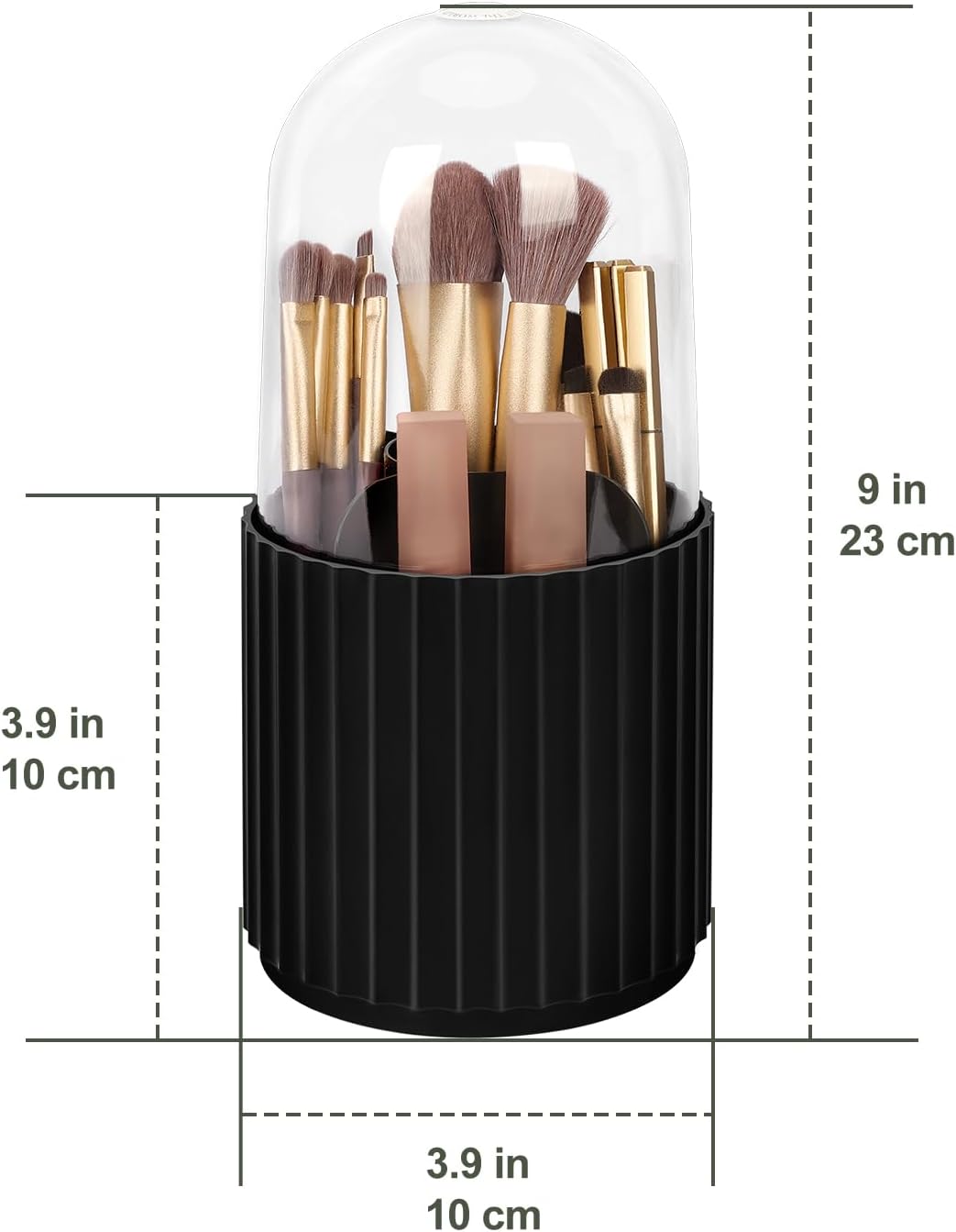 JessLab Makeup Brush Holder Organizer with Lid, 360 Degree Rotatable Spinning Cosmetics Holder Display for Bathroom Vanity Countertop, Black-GlimoraGlow
