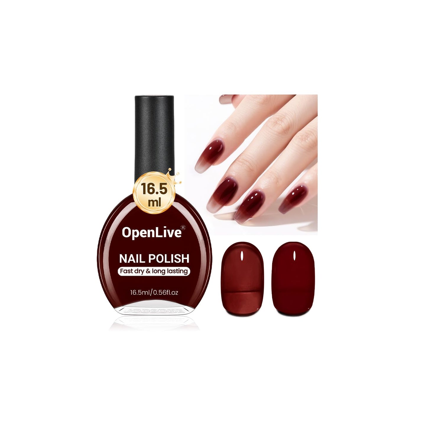 16.5ml Jelly Burgundy Nail Polish Large Volume Quick Dry Nail Polish, Long Lasting Shine, Fingernail Toenail Nail Art DIY Home Travel Nail Art Gift-GlimoraGlow