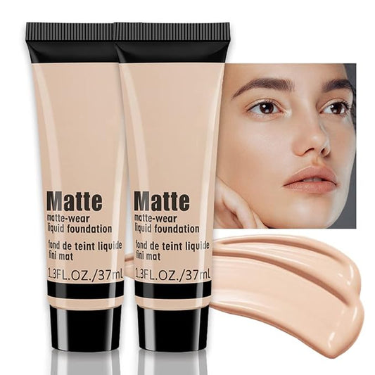 2 Pack Liquid Foundation Cream for Face Makeup,Durable Full Coverage Matte Concealer Make Up,Oil Control & Waterproof Base Primer -1+1 Fl.Oz-BEIGE 4#-GlimoraGlow