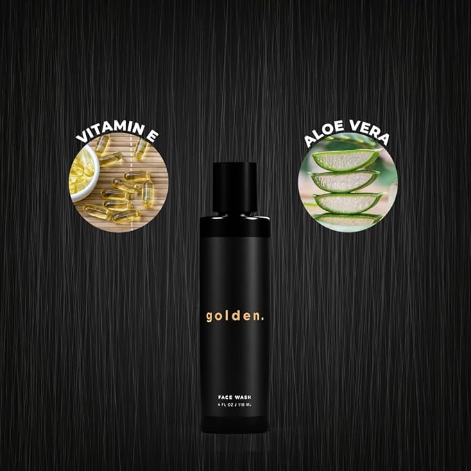 Golden Grooming Co. Men Face Wash with Aloe Vera & Vitamin E - Facial Cleanser for Men - Organic & Nature-Based - Ideal for Sensitive and Oily Skin - Rich Foaming Daily Cleanser - 4 oz.-GlimoraGlow