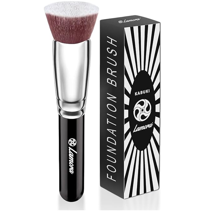 LAMORA Foundation Brush for Liquid Makeup - Kabuki Face Brush for Cream, Powder, Blush, and Concealer - Flat Top Blending, Buffing, Stippling Brush-GlimoraGlow