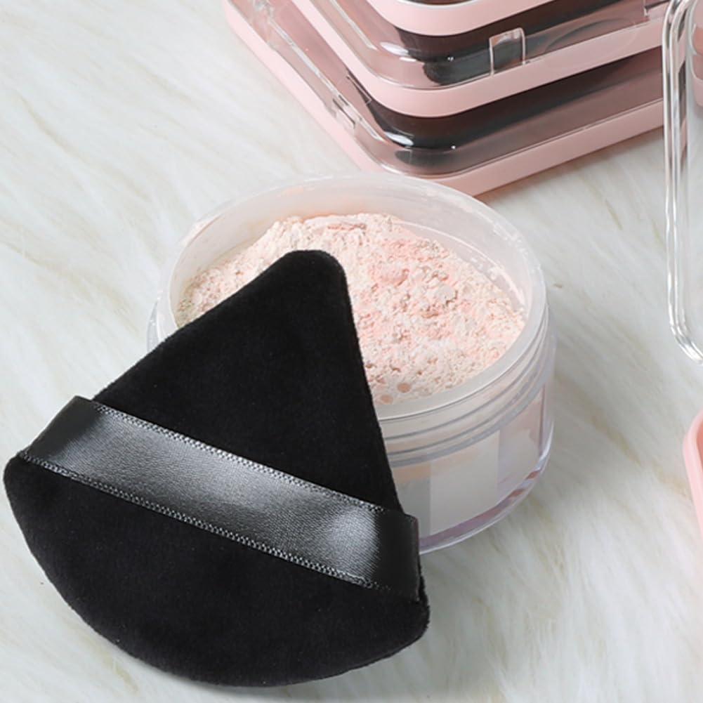Ocim 4 Pcs Triangle Powder Puffs for Face Powder,Soft Velour Triangular Beauty Puff,Makeup Pressed, Baking & Setting Powder Sponge Applicator Pads with Case,black-GlimoraGlow