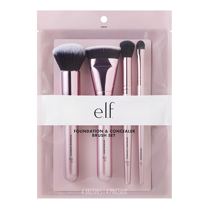 e.l.f. Complexion Perfection Brush Kit, 4-Piece Makeup Brush Set, Brushes For Foundations & Concealers, Vegan & Cruelty-Free-GlimoraGlow