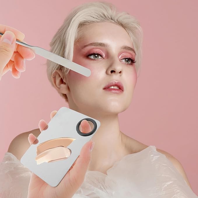 2 in-1 Set Make up Mixing Palette, Foundation Mixing Palette Stainless Steel Makeup Palette with Makeup Spatula for Professional Cosmetic Artist Make up Palette for Mixing Foundation Nail-Art-GlimoraGlow