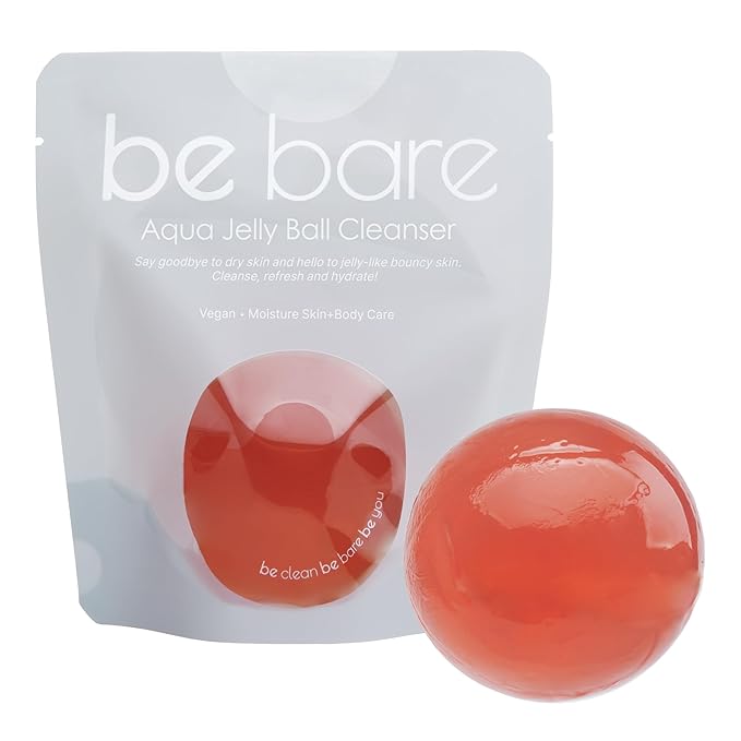 Be Bare Jelly Ball Cleanser, Daily Face Wash Korean Skin Care Cleanser Ball for Dry Skin with Allantoin for Protection, AHA &BHA for Exfoliation and Hydration- Peachy Pink (1.41oz)-GlimoraGlow