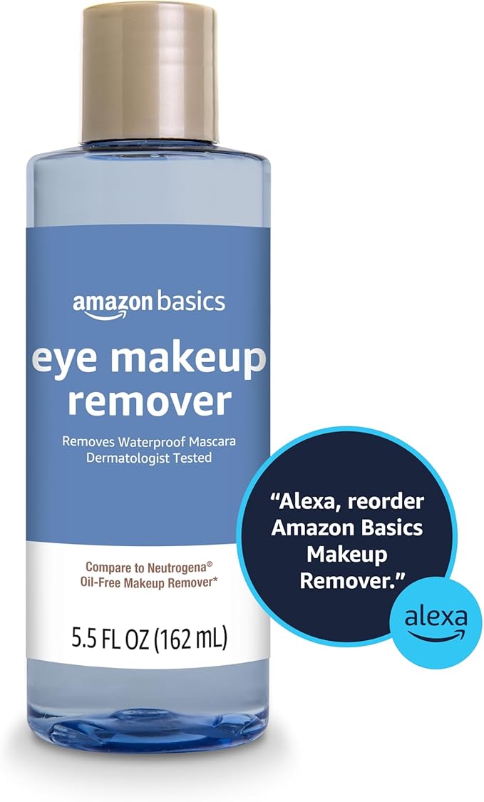 Amazon Brand - Solimo Eye Makeup Remover, Removes Waterproof Mascara, Dermatologist Tested, 5.5 Fluid Ounce-GlimoraGlow