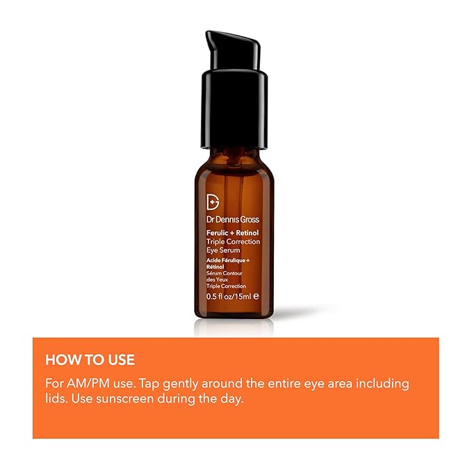Dr. Dennis Gross Ferulic + Retinol Triple Correction Eye Serum: for Wrinkles, Loss of Elasticity, and Rough Texture, 0.5 fl oz-GlimoraGlow