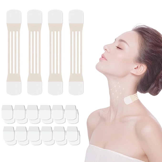 FHH Neck Lifting Tape, Lifting Invisible, Lift Sagging Skin, High Elasticity and Breathability, Suitable for Neck, Face and Jaw (4 Tapes + 20 Patches) A-GlimoraGlow