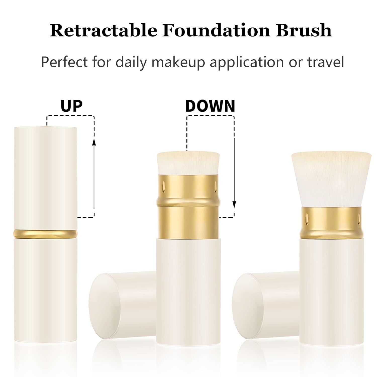 Falliny Retractable Foundation Makeup Brushes, Travel Kabuki Powder Brush Portable Liquid Foundation Sunscreen Brush with Cover for Blending Liquid, Bronzer,Cream or Flawless Powder Cosmetics-GlimoraGlow