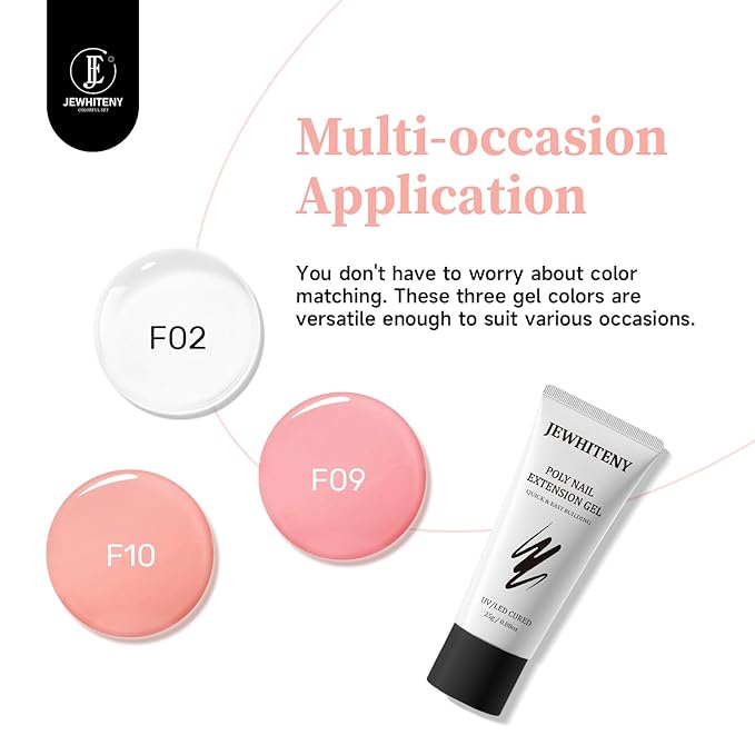 JEWHITENY Poly Nail Gel Set Clear Pink White Neutral Classic Color Poly Extension Gel With Base and Top Coat Slip Solution French Manicure for Home DIY Need U V Lamp Curing-GlimoraGlow