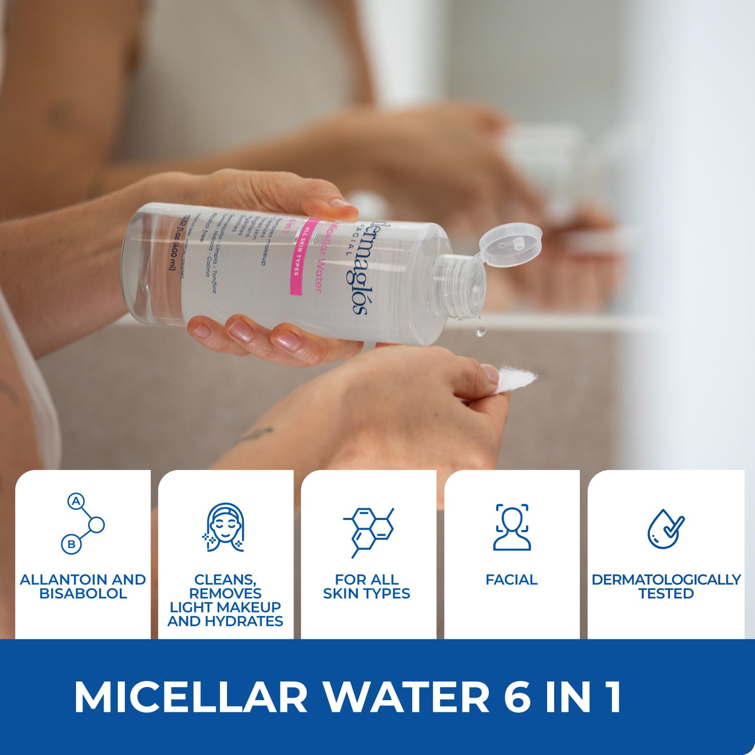 Dermaglos Micellar Water for All Skin Types Even Sensitive | All In 1 Hydrating Facial Cleanser & Makeup Remover, Brightening, Soothing, Gentle Face Toner | Alcohol-Free Formula | 13.52 Fl Oz-GlimoraGlow