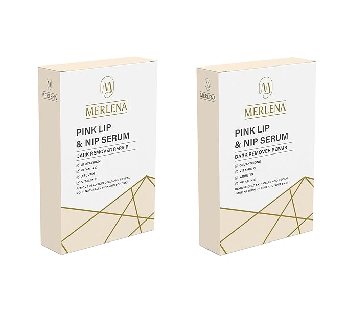 (Pack of 2) Merlena Pink Lip & Nip Serum - Organic Hydrating Serum for Pink Lips and Nipples, Collagen-Boosted Formula for Dry, Flaky, and Peeling Skin, Enriched with Vitamins C & E 2 x 8ml-GlimoraGlow