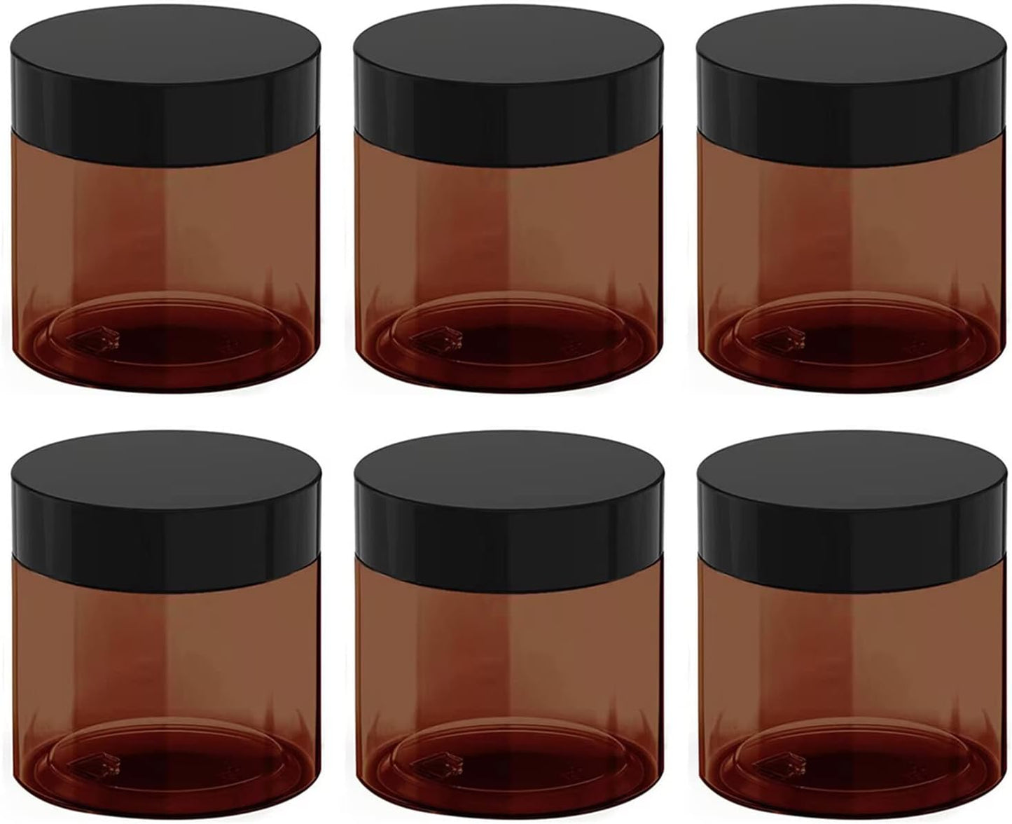 12 oz Amber Plastic Cosmetic Jars Leak Proof Container with Black Lid for Cream, Lotion, Powder, ointment, Beauty Products etc, 6 Pcs.-GlimoraGlow