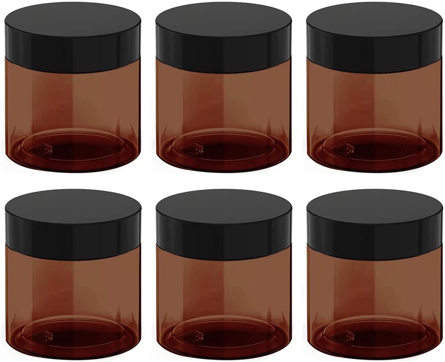 12 oz Amber Plastic Cosmetic Jars Leak Proof Container with Black Lid for Cream, Lotion, Powder, ointment, Beauty Products etc, 6 Pcs.-GlimoraGlow