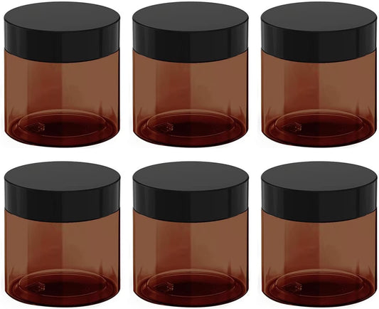 12 oz Amber Plastic Cosmetic Jars Leak Proof Container with Black Lid for Cream, Lotion, Powder, ointment, Beauty Products etc, 6 Pcs.-GlimoraGlow