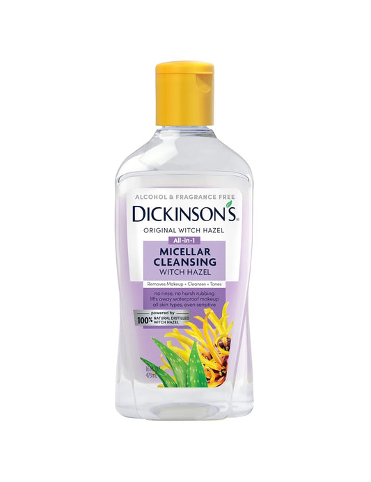 Dickinson's Micellar Cleansing Witch Hazel, An All-in-1 Makeup Remover, Pore Refiner, Skin Cleanser and Toner; Alcohol Free with Aloe, for Sensitive Skin, 16oz-GlimoraGlow