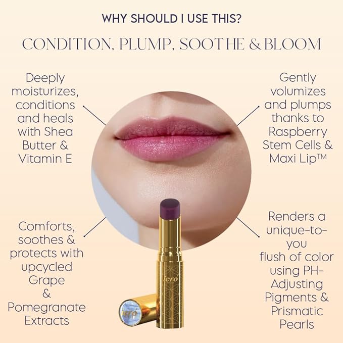 ieró Beauty Moonkissed Luminous PH Tinted Lip Balm w/Shea Butter & Vitamin E, Lip Care Moisturizer, Lip Plumper for Soft & Supple Lips, Paraben Free, Vegan, Sheer Berry w/Blue-Violet Shimmer-GlimoraGlow