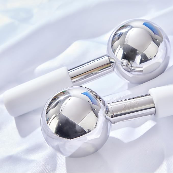 360 Rotating Ice Globes for Face & Eyes, Unbreakable Stainless Steel Cryo Sticks for Beauty Routines, Facials Cold Roller Colling Globes for Puffiness, Wrinkles, Dark Circles, Headaches-GlimoraGlow