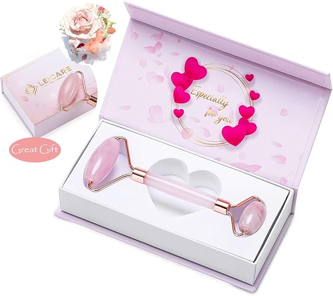 Jade Roller for Face - Rose Quartz Face Roller Skin Care - Stone Facial Roller, Face Massager for Women, Relieve Stress, Remove Wrinkles Eye Puffiness-GlimoraGlow