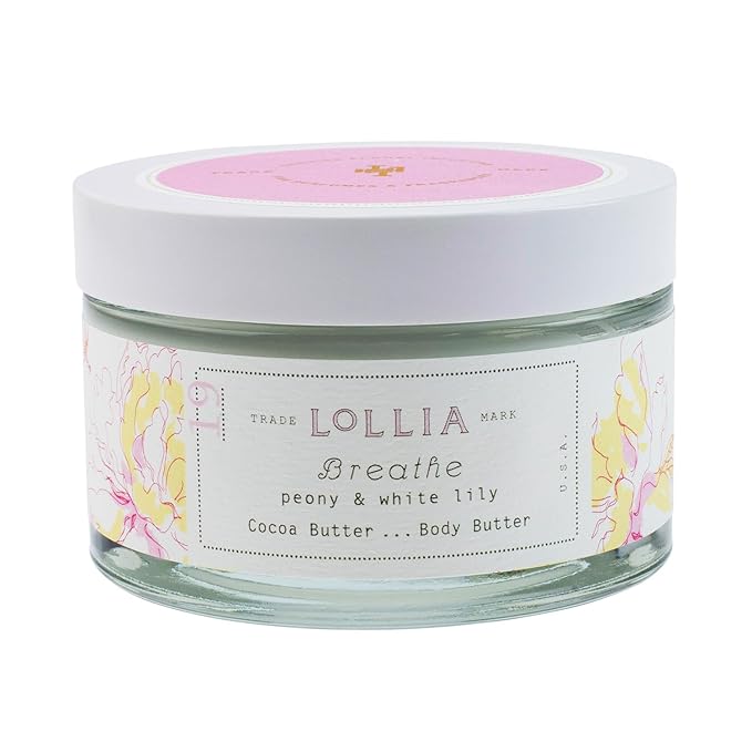 LOLLIA Breathe Body Butter, 5.5 oz. - Peony & White Lily Fragrance - Shea Butter & Cocoa Butter, Body Lotion for Women, Hydrating & Smooth Body Moisturizer-GlimoraGlow