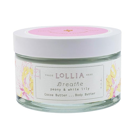 LOLLIA Breathe Body Butter, 5.5 oz. - Peony & White Lily Fragrance - Shea Butter & Cocoa Butter, Body Lotion for Women, Hydrating & Smooth Body Moisturizer-GlimoraGlow
