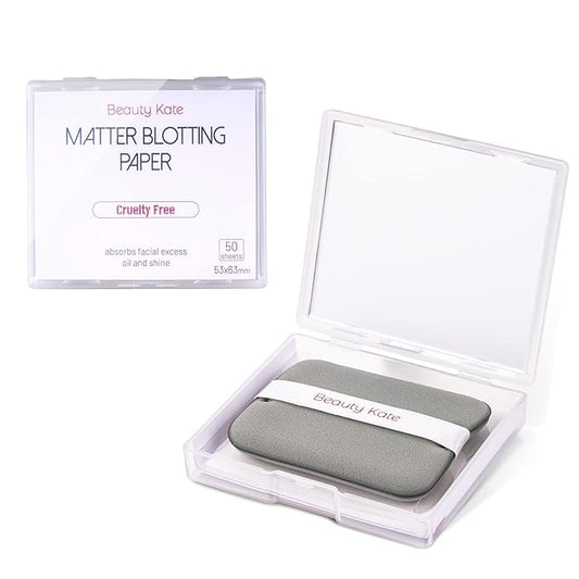 2 Pack Matter Blotting Paper for Oily Skin Total 100 Sheets with Mirror Case and Makeup Puff - Easy Dispensing Oil Blotting Sheets for Face,Makeup Friendly Oil Absorbing Sheets-GlimoraGlow