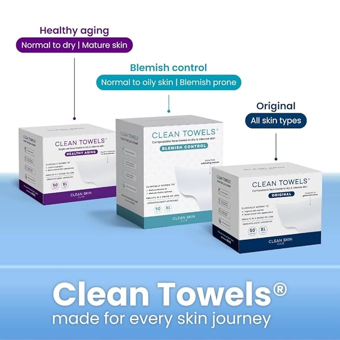 Clean Skin Club Clean Towels XL™, 100% USDA Biobased Dermatologist Approved Face Towel, Disposable Clinically Tested Face Towelette, Facial Washcloth, Makeup Remover Dry Wipes, 300 ct, 6 pack-GlimoraGlow
