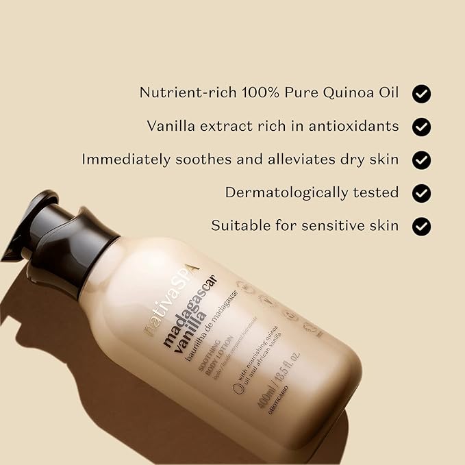 Nativa SPA by O Boticário, Madagascar Vanilla Moisturizing Body Lotion, Fragranced Skin Moisturizer with Purified Quinoa Drops, 13.5 Ounce-GlimoraGlow