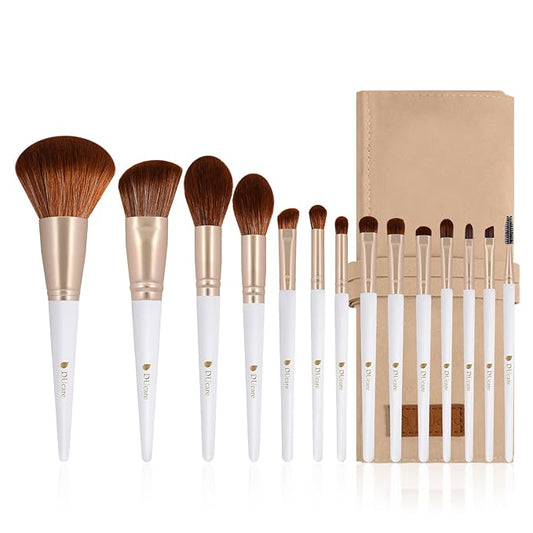 DUcare Makeup Brushes with Bag - 14Pcs Professional Synthetic Make Up Brushes Set for Blush Concealer Foundation Bronzer Powder Eyebrow Contour Eyeshadow Blending Makeup Brush Set Mekaup bag, White-GlimoraGlow