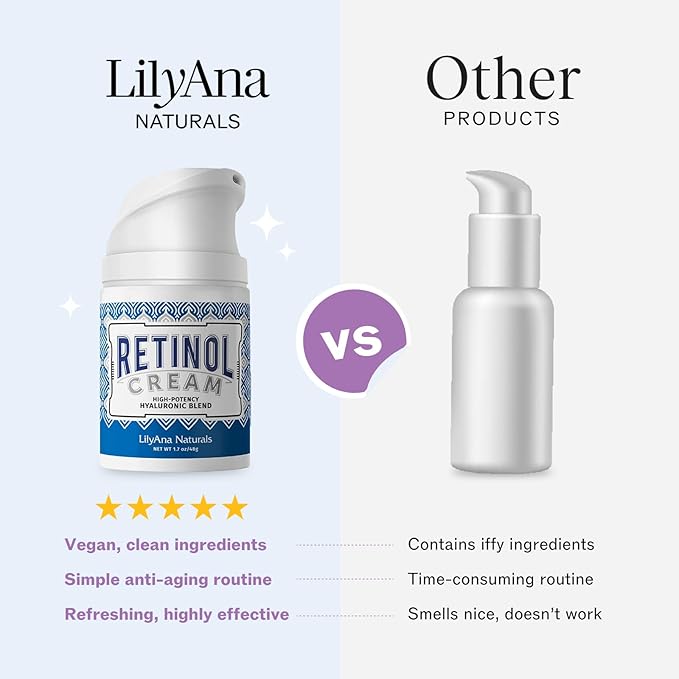 LilyAna Naturals Anti Aging Retinol Face Cream for Women – Wrinkle & Neck Cream for Firming, Retinol Moisturizer for Face with Hyaluronic Acid, Hydrating Night Cream for Fine Lines, Collagen Boost-GlimoraGlow