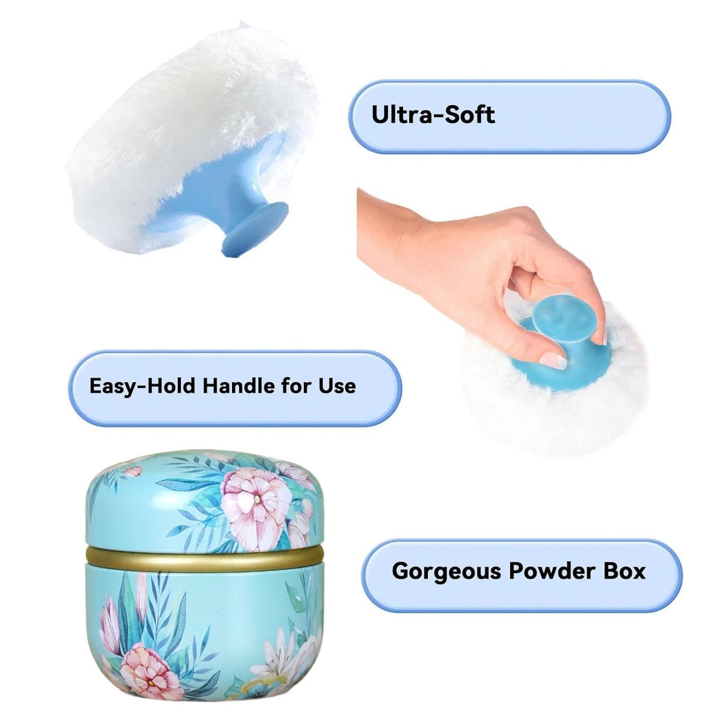 Body Powder Puff and Container, 3.35" Portable Dusting Powder Container with Soft Puff Loose Powder Case Box Jar with Lids for Baby Women Home and Travel Use-GlimoraGlow