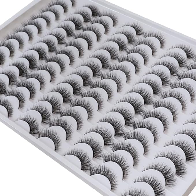 False Eyelashes 48 Pairs Faux Mink Lashes 14mm Wispy Lashes 3D Fluffy Cat Eye Lashes Pack Bulk Wholesale Strip Lashes(style 48-019)-GlimoraGlow