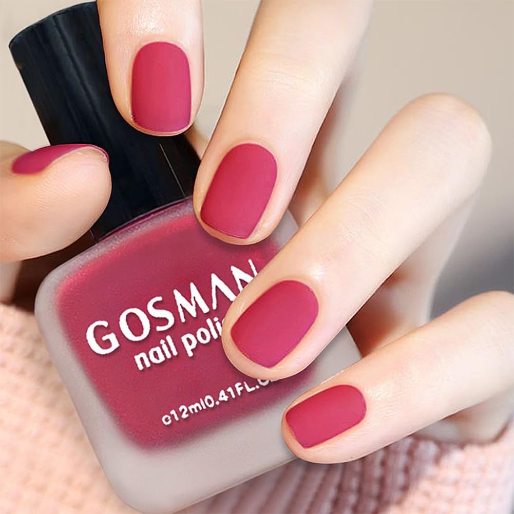 12ml Hot Pink Matte Nail Polish, Quick Dry Nail Lacquer for Nail Art Varnish, Mist Effect Matte Finish Velvet Nail Polish, 0.41 fl oz (Hot Pink, 0.41 fl oz)-GlimoraGlow