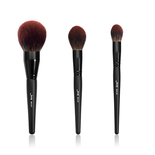 Jessup Large Face Makeup Brushes 3pcs, Premium Synthetic Powder Contour Highlighter Brush, Phantom Black T274-GlimoraGlow