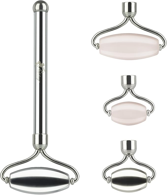 Stainless Steel Ice Roller & Rose Quartz Facial Set | Luxury Skin Care Tools for Lymphatic Drainage, Product Absorption, Skin Tightening, & Relaxation-GlimoraGlow