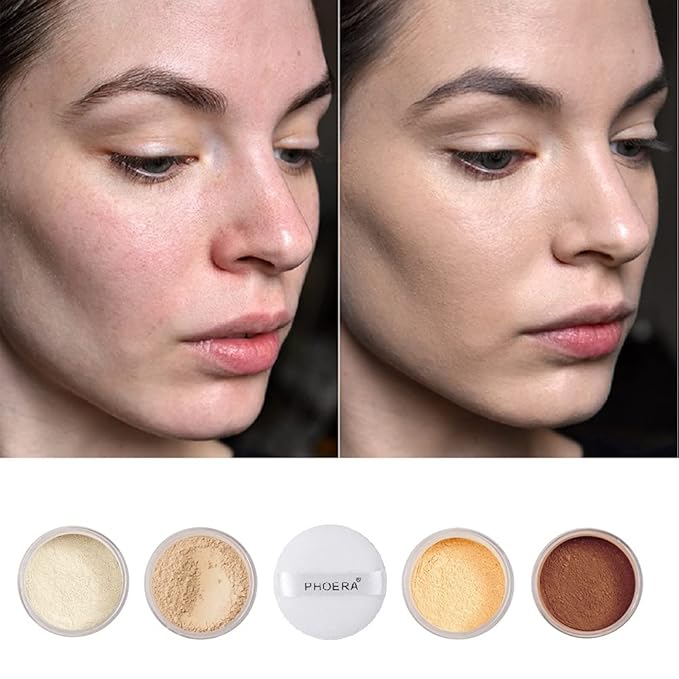 2 Pcs PHOERA Setting Powder and Face Primer, Control Oil Brighten Skin Color Cover Face Setting Loose Powder。 (02 Cool Beige + makeup primer)-GlimoraGlow