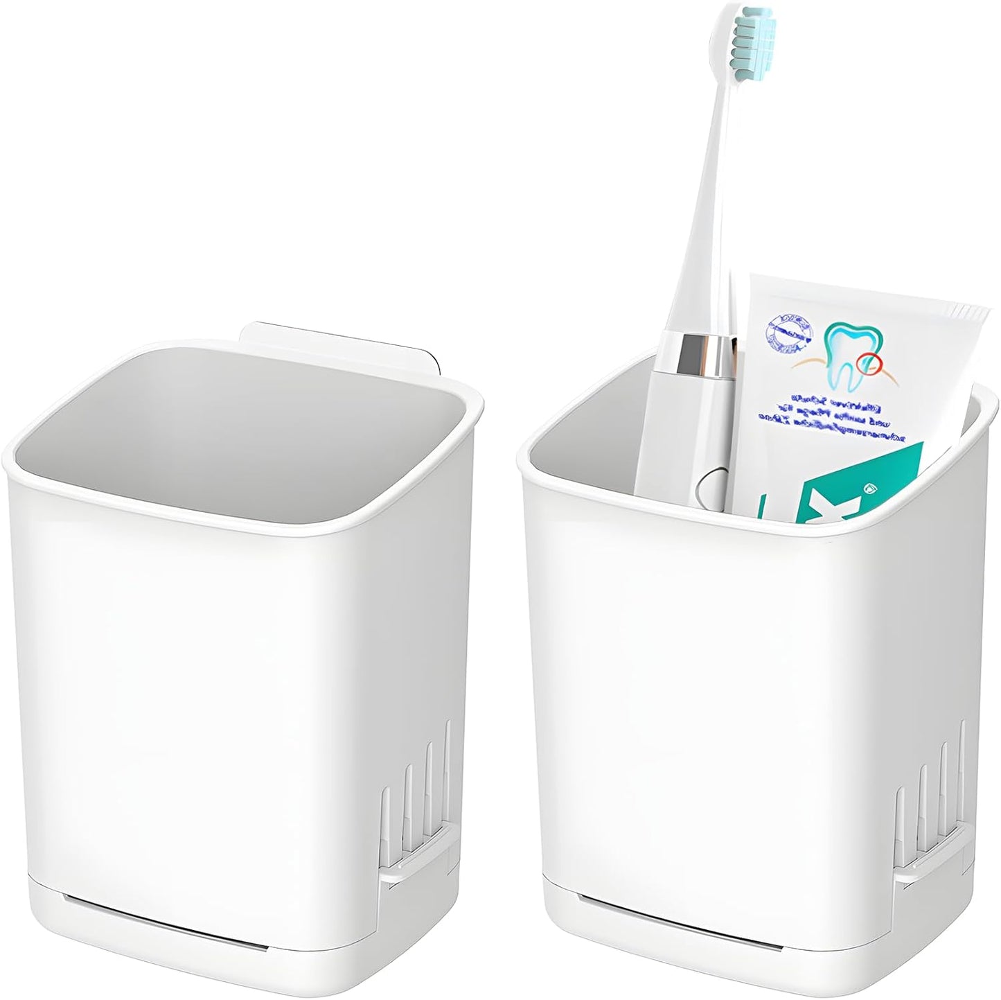 2 Packs Wall Mounted Toothbrush Holders, Self Adhesive Bathroom Toothbrush Wall Holder for Electric Toothbrush, Toothpaste, Razor,Shower Item (White-GlimoraGlow