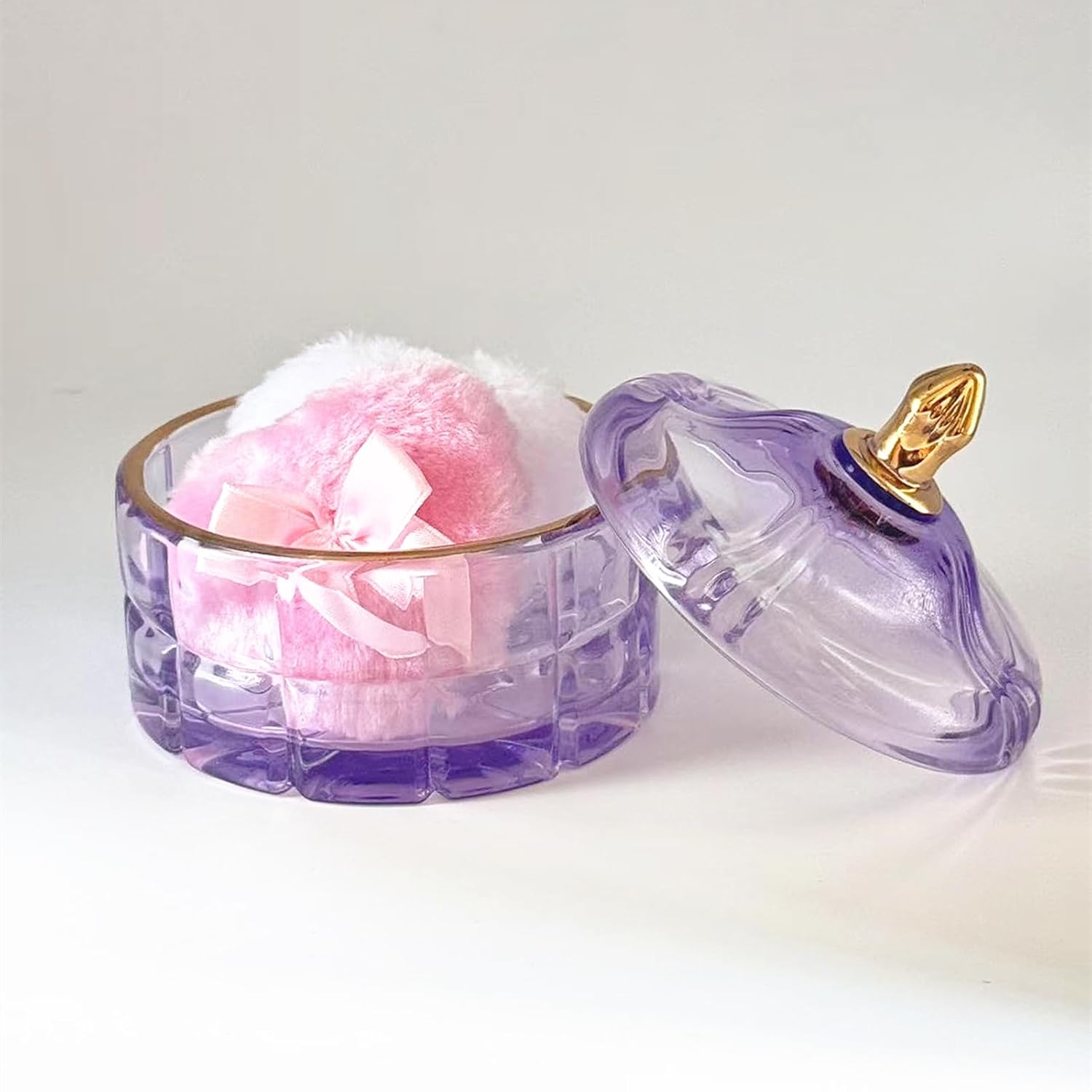 Body Powder Puff and Container - Glass Dusting Powder Container with 2 Soft Puffs Vintage Powder Puff Case for Women & Girls (3.94x3.94x3.94 H in) - GRB011-Purple-GlimoraGlow