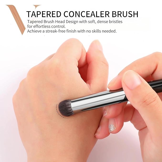 DUcare Tapered Small Concealer Brush Under Eye, Nose Contour Brush Mini Makeup Brushes Ideal for Liquid, Cream, and Powder Concealer(V03)-GlimoraGlow
