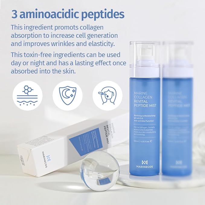 Marine Collagen Revital Peptide Mist 120ml ㅣ Fine Facial Spray for Hydration Soothing Glow ㅣ Daily Moisture Mist with Centella and Peptides-GlimoraGlow