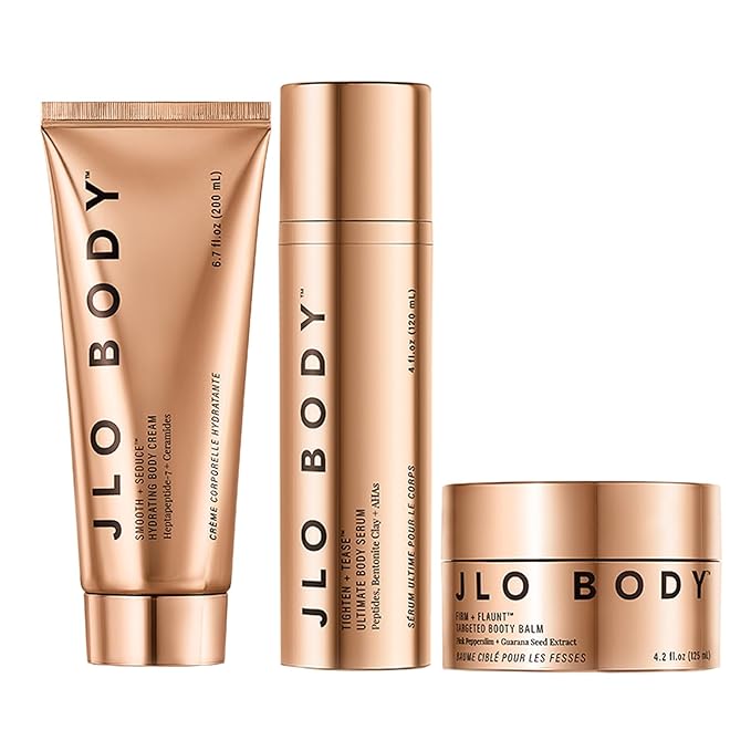 JLO BEAUTY The Ultimate Body Trio | Includes 4.2 fl oz Booty Balm, 4 fl oz Body Serum & 6.7 fl oz Body Cream | Brightens, & Firms for Smooth Skin-GlimoraGlow