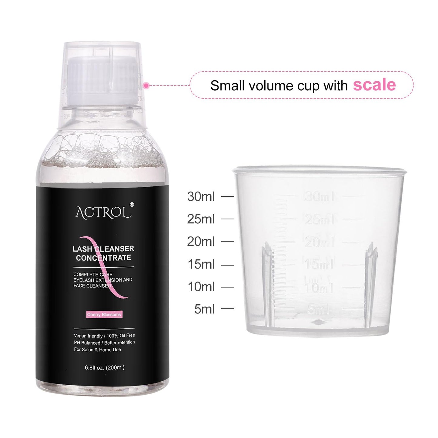 Eyelash Cleanser Concentrate 200ml Cherry Blossoms Professional Lash Shampoo Foaming Cleanser DIY Paraben & Sulfate Free Non-lrritating Wash for Extensions Lashes with Salon Home Care-Makes 20 Bottles-GlimoraGlow