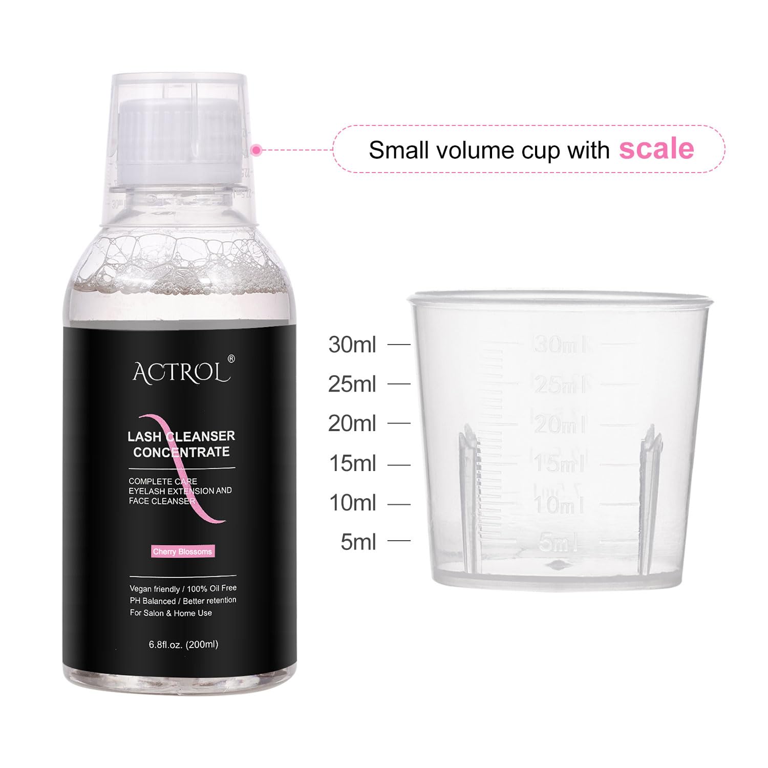 Eyelash Cleanser Concentrate 200ml Cherry Blossoms Professional Lash Shampoo Foaming Cleanser DIY Paraben & Sulfate Free Non-lrritating Wash for Extensions Lashes with Salon Home Care-Makes 20 Bottles-GlimoraGlow