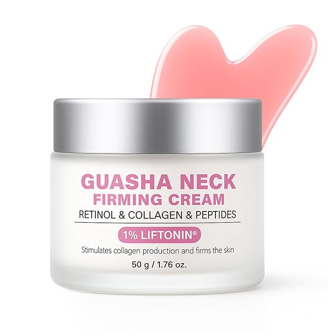 Neck Firming Cream with Gua Sha Tool, Neck Tightening Cream for Crepey Skin, Moisturizing and Lifting Neck Cream for Fine Lines and Sagging Skin 50g-GlimoraGlow