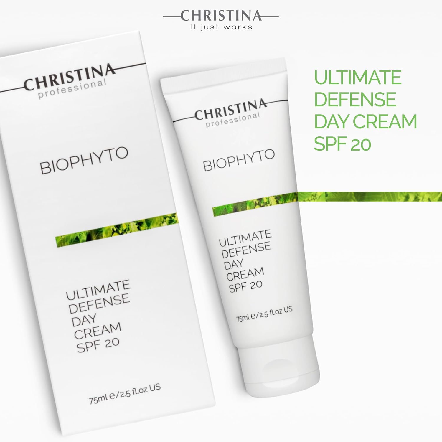 Christina Bio Phyto Ultimate Defense Day Cream Moisturizer with SPF 20-75 ml - Broad Spectrum UVA/UVB Protection Facial Moisturizer with Hyaluronic Acid & Vitamin B12- For Normal & Combination Skin-GlimoraGlow