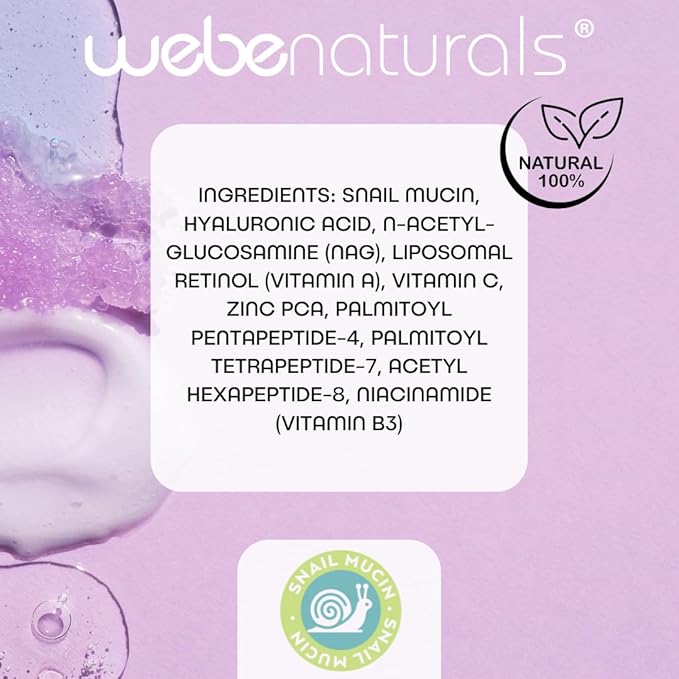 WEBE Naturals Snail Mucin Retinol 1.5% Radiant Renewal Serum | Niacinamide 5%, Vitamin C, Peptide Booster, Hyaluronic Acid & Zinc PCA | Anti-Aging Plumping Intense Moisture Lock, Glowing Smooth Skin-GlimoraGlow