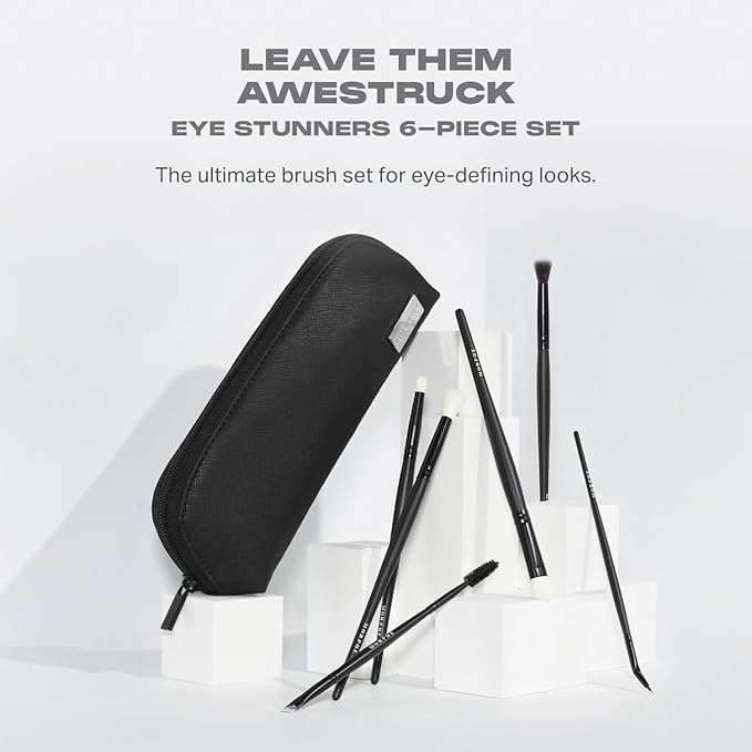 Morphe Eye Stunners Brush Set - 6 Piece Eyeshadow Brush Set - Lining, Blending & Angled Eyeshadow Brushes - Made with Natural & Synthetic Bristles and Includes Makeup Brush Case (6 Count)-GlimoraGlow