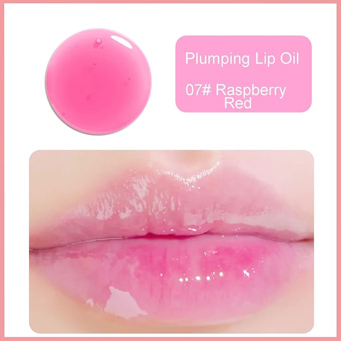 Hydrating Lip Glow Oil, Plumping Watery Lip Gloss, Refreshing Moisturizing Lip Oil Tinted Lip Balm, Lasting Nourishing Revitalizing Lip Tint Lip Care (07# Raspberry Red)-GlimoraGlow