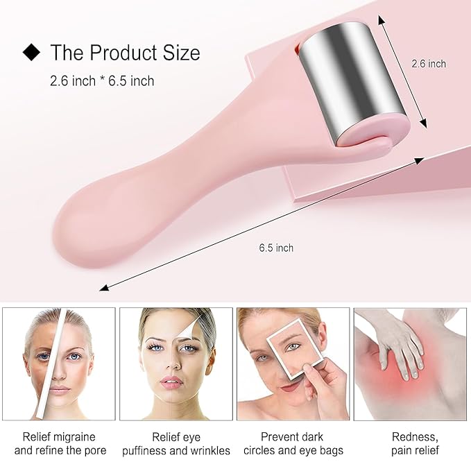 MAANGE Ice Roller for Face 1 Piece Stainless Steel Facial Roller Ice Face Roller for Puffiness,Migraine,Pain Relief and Skin Care (Pink)-GlimoraGlow